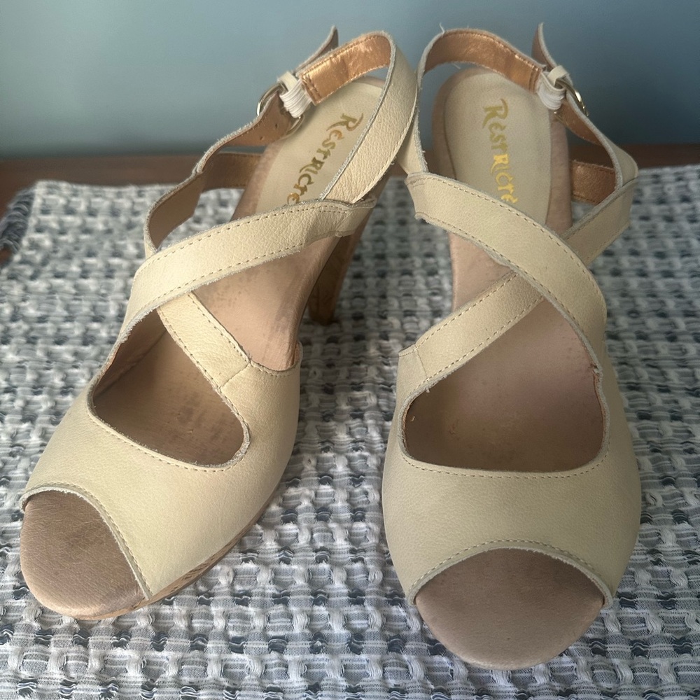 Beige Strappy Heeled Sandals size 8